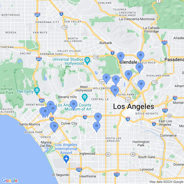 Map of veterinarians in Los Angeles, CA