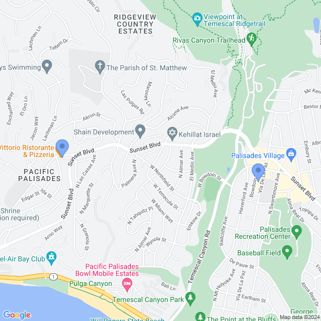 Map of veterinarians in Pacific Plsds, CA