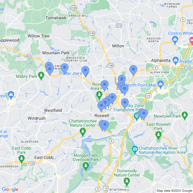Map of veterinarians in Roswell, GA