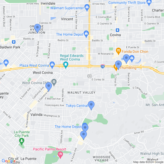 Map of veterinarians in West Covina, CA