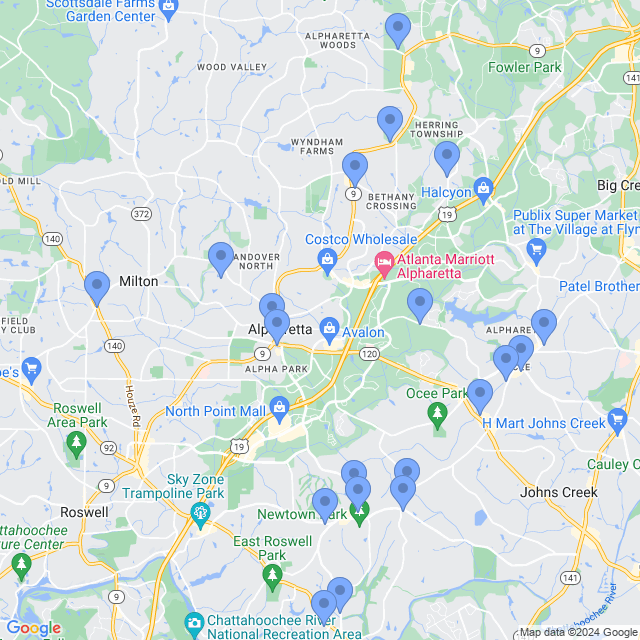 Map of veterinarians in Alpharetta, GA