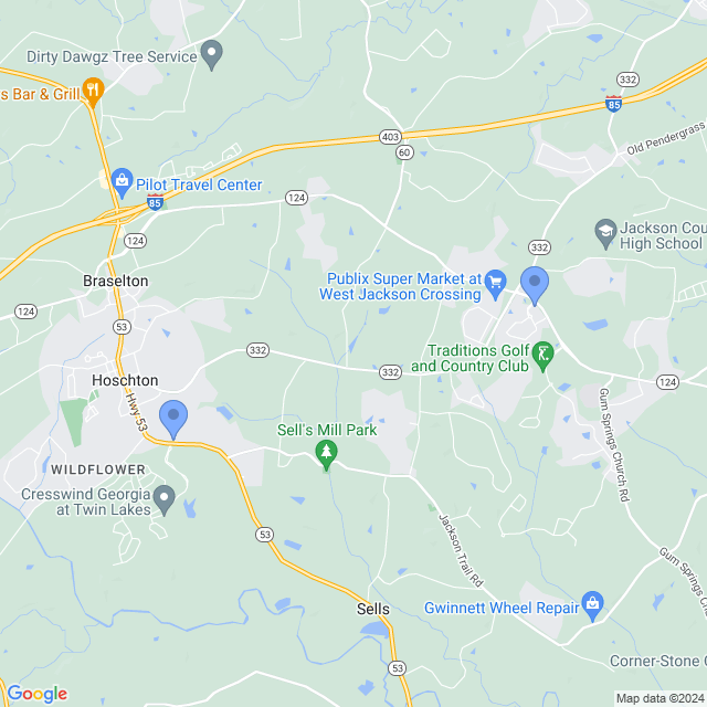 Map of veterinarians in Hoschton, GA