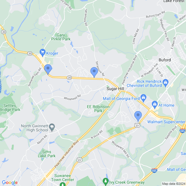 Map of veterinarians in Sugar Hill, GA