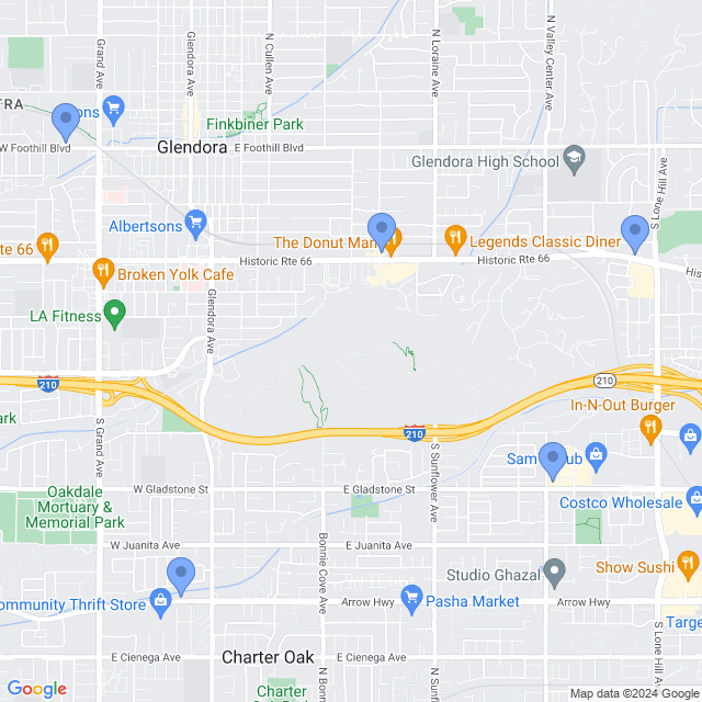 Map of veterinarians in Glendora, CA