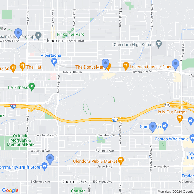 Map of veterinarians in Glendora, CA