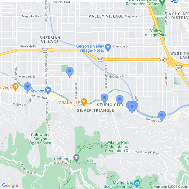 Map of veterinarians in Studio City, CA