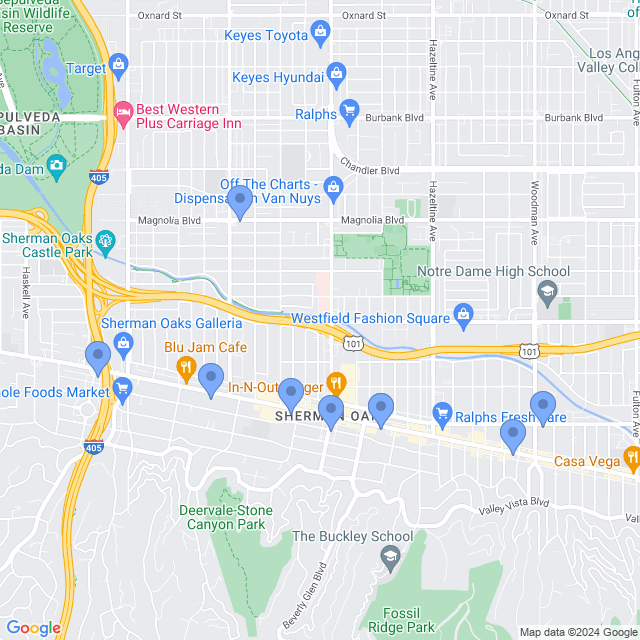 Map of veterinarians in Sherman Oaks, CA