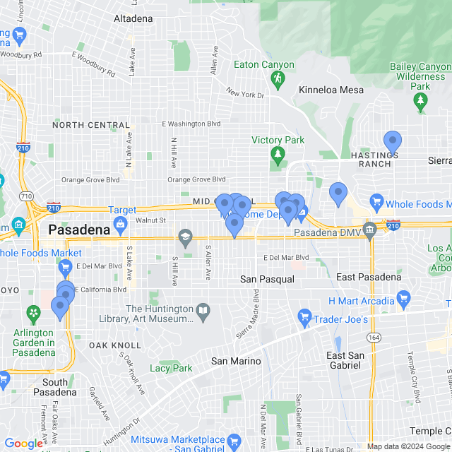 Map of veterinarians in Pasadena, CA