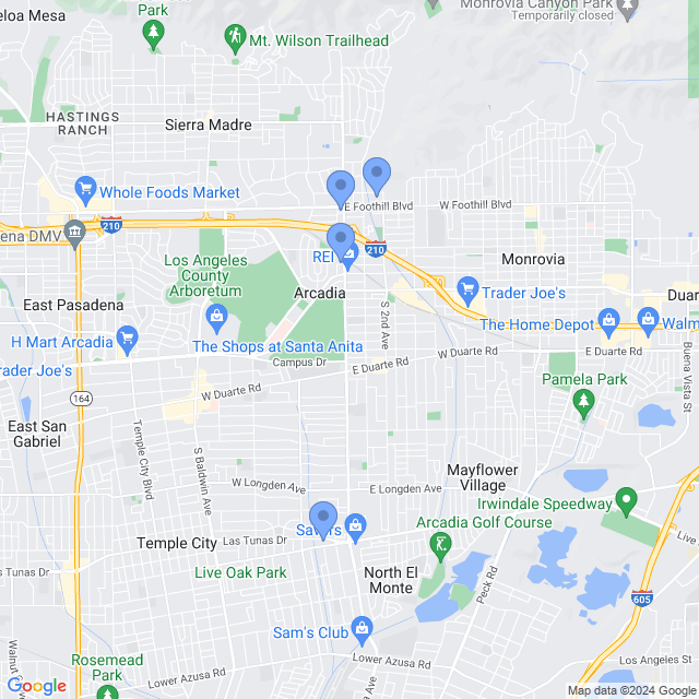 Map of veterinarians in Arcadia, CA