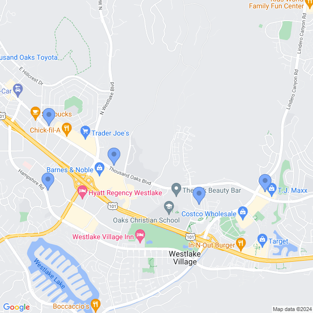 Map of veterinarians in Westlake Village, CA