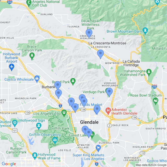 Map of veterinarians in Glendale, CA