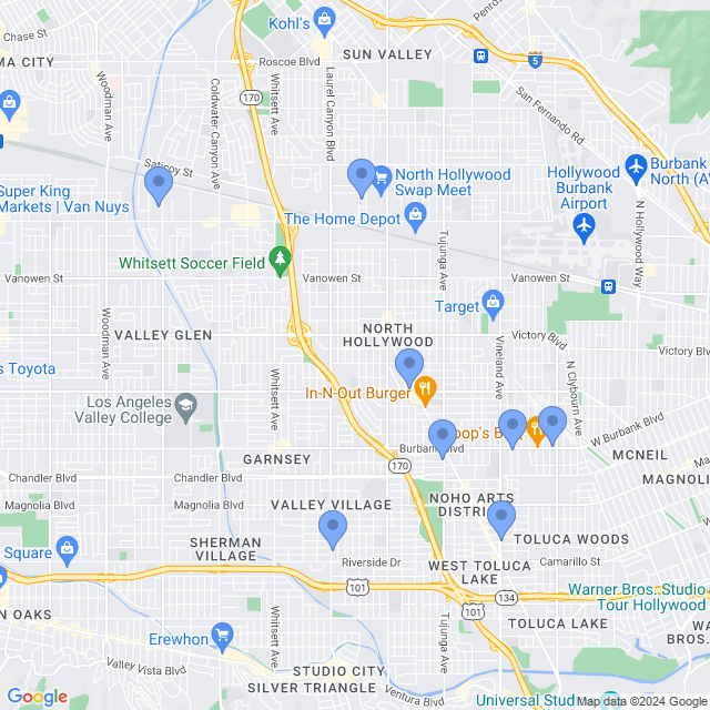 Map of veterinarians in North Hollywood, CA
