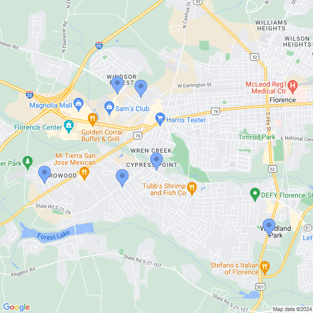 Map of veterinarians in Florence, SC