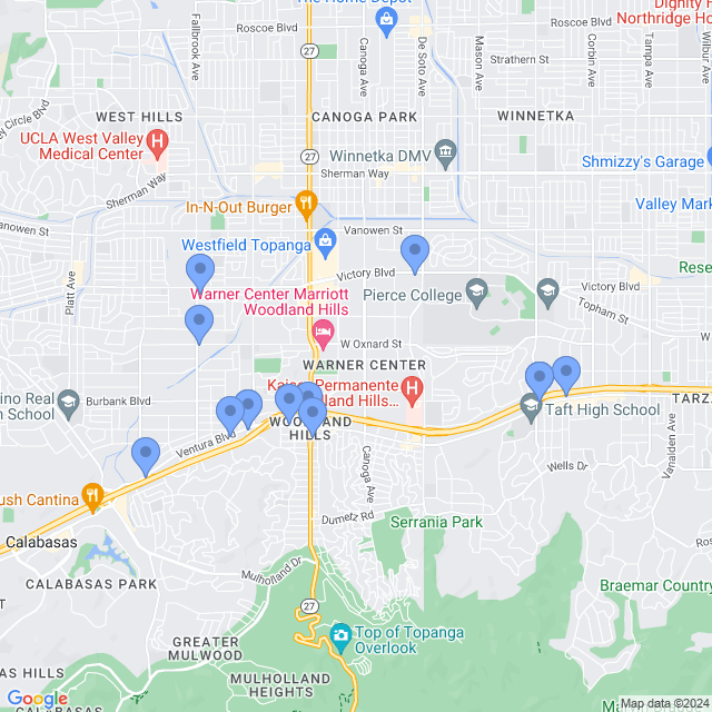 Map of veterinarians in Woodland Hills, CA