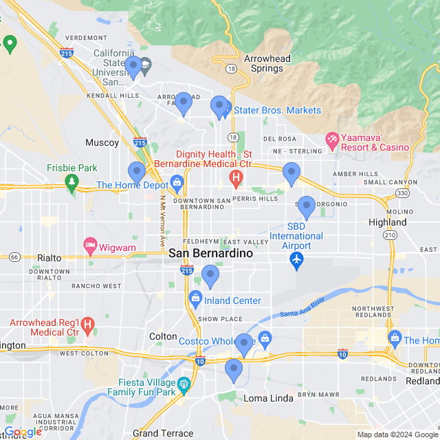 Map of veterinarians in San Bernardino, CA