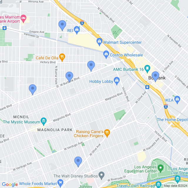 Map of veterinarians in Burbank, CA