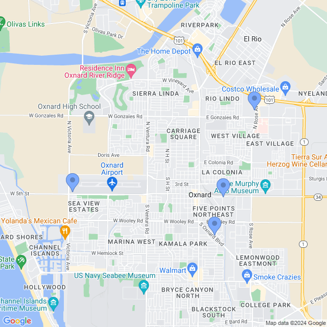 Map of veterinarians in Oxnard, CA