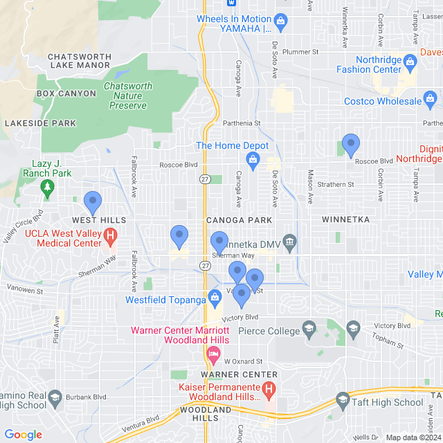 Map of veterinarians in Canoga Park, CA