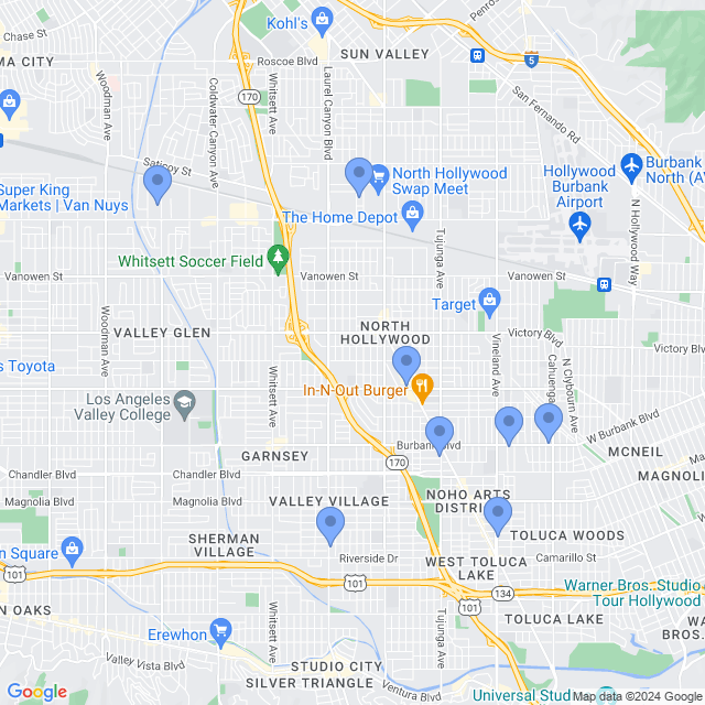 Map of veterinarians in North Hollywood, CA