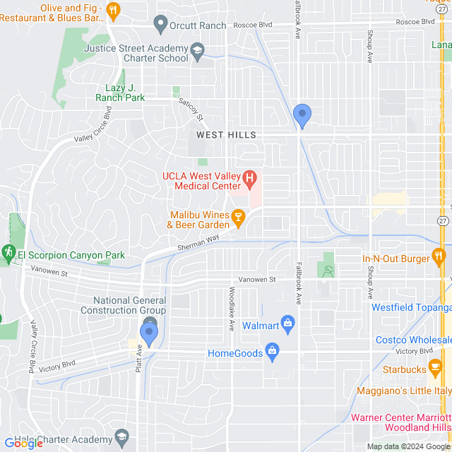 Map of veterinarians in West Hills, CA