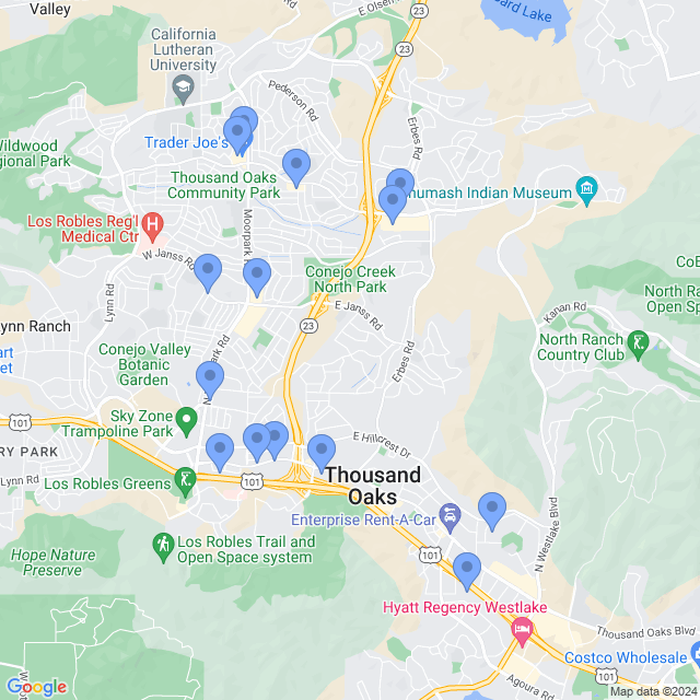 Map of veterinarians in Thousand Oaks, CA