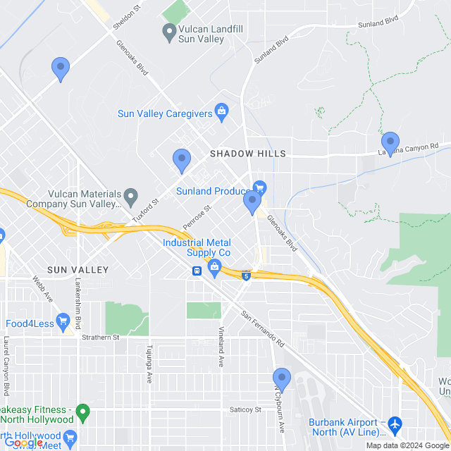 Map of veterinarians in Sun Valley, CA