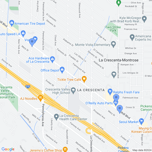 Map of veterinarians in La Crescenta, CA