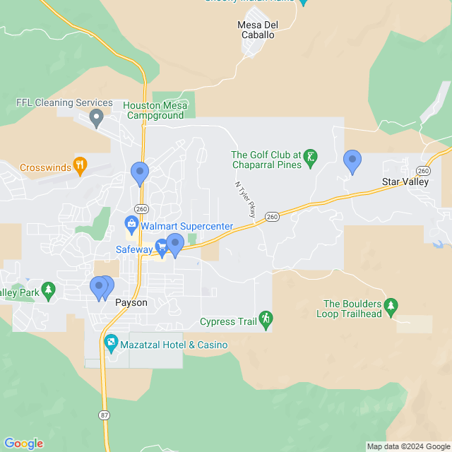Map of veterinarians in Payson, AZ