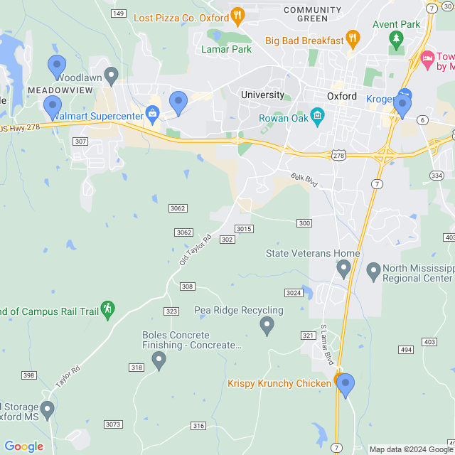 Map of veterinarians in Oxford, MS