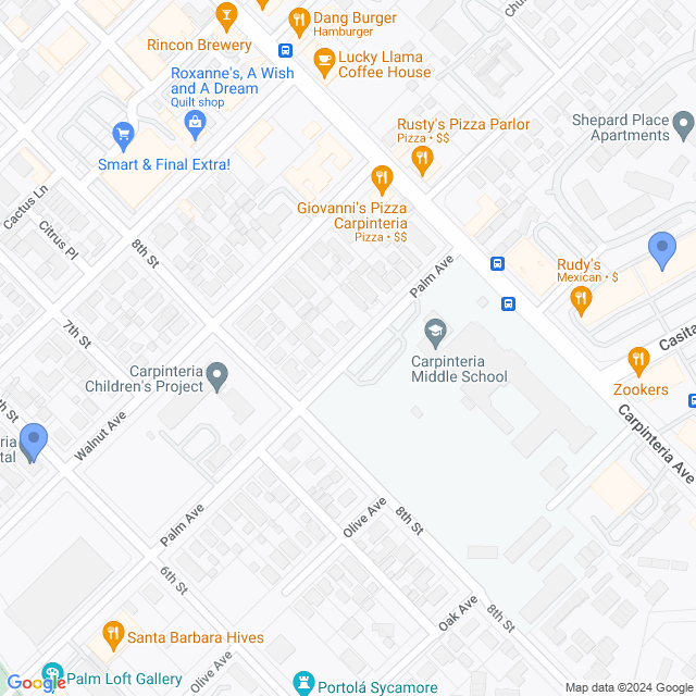 Map of veterinarians in Carpinteria, CA