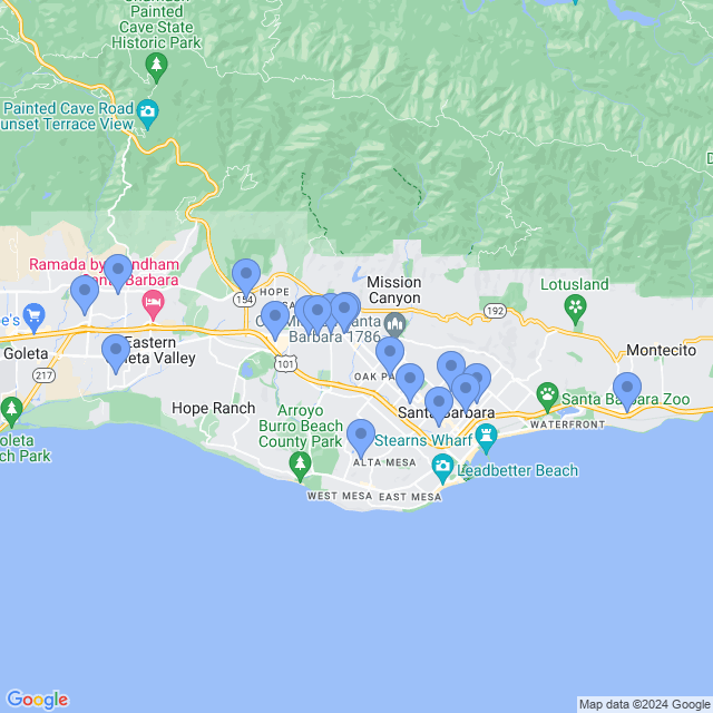 Map of veterinarians in Santa Barbara, CA