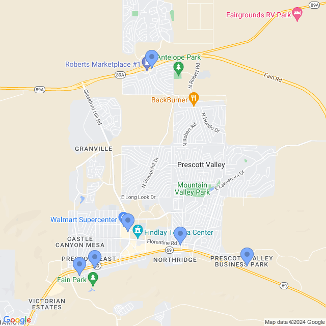 Map of veterinarians in Prescott Valley, AZ