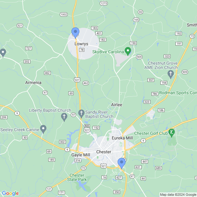 Map of veterinarians in Chester, SC