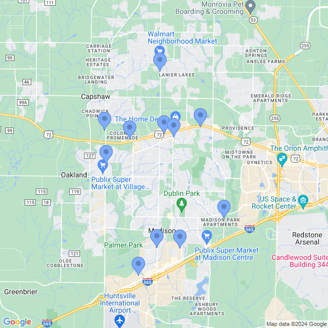 Map of veterinarians in Madison, AL