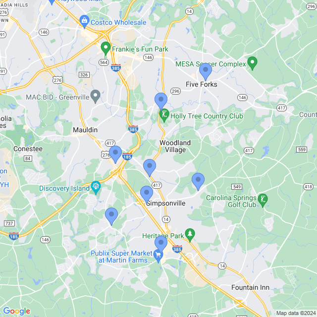 Map of veterinarians in Simpsonville, SC