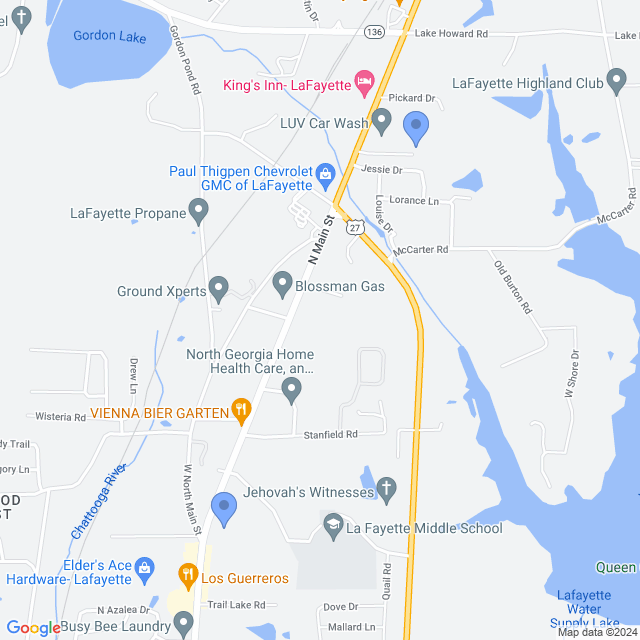 Map of veterinarians in La Fayette, GA