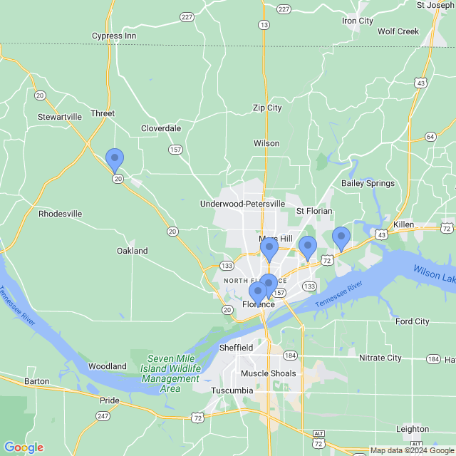 Map of veterinarians in Florence, AL