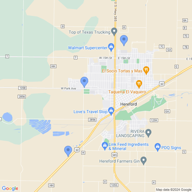 Map of veterinarians in Hereford, TX
