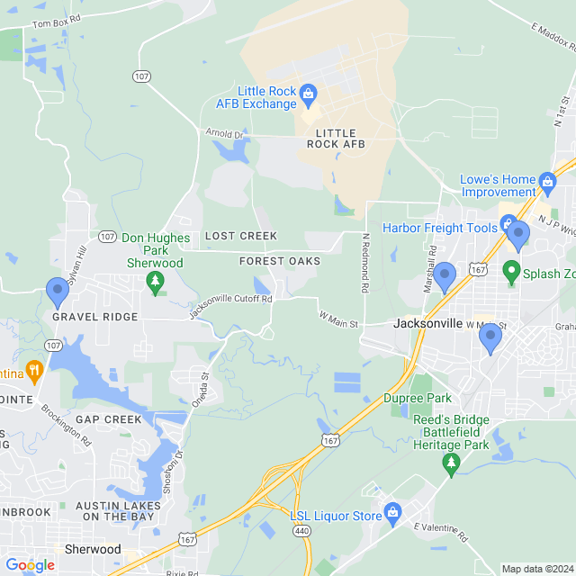 Map of veterinarians in Jacksonville, AR