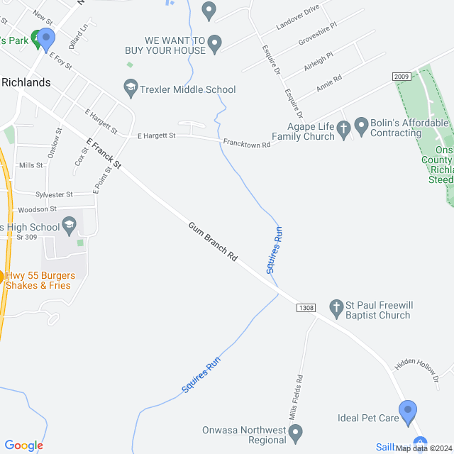 Map of veterinarians in Richlands, NC