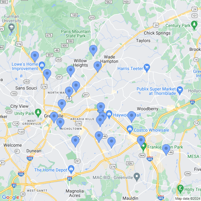 Map of veterinarians in Greenville, SC