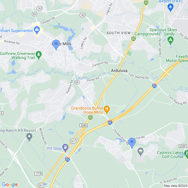 Map of veterinarians in Hope Mills, NC