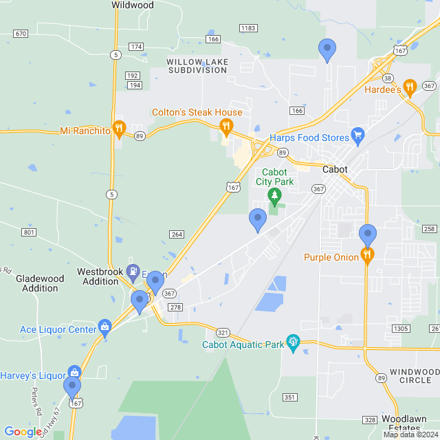 Map of veterinarians in Cabot, AR