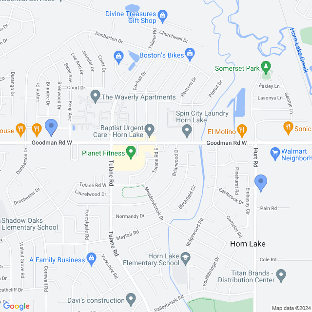 Map of veterinarians in Horn Lake, MS