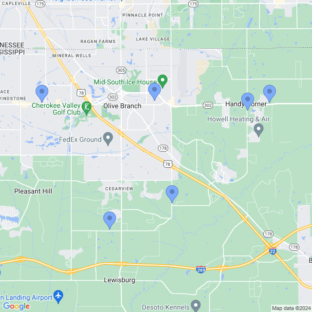 Map of veterinarians in Olive Branch, MS
