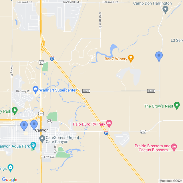 Map of veterinarians in Canyon, TX