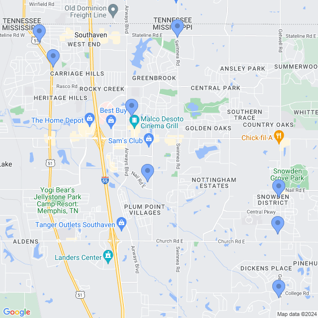 Map of veterinarians in Southaven, MS