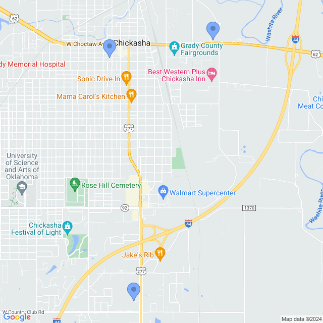 Map of veterinarians in Chickasha, OK