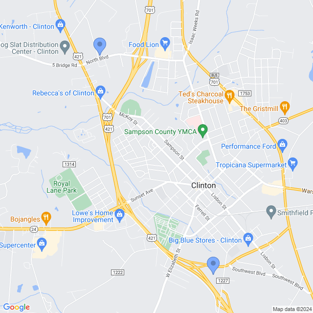 Map of veterinarians in Clinton, NC
