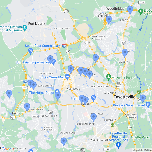 Map of veterinarians in Fayetteville, NC